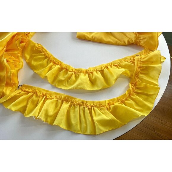 Vintage 1970s pleated curtains, yellow sheer ruffled pair long narrow panels - Picture 8 of 9